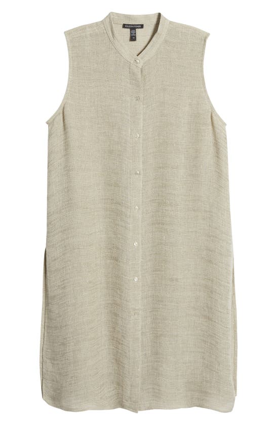 Shop Eileen Fisher Long Sleeveless Linen Blend Button-up Shirt In Natural White