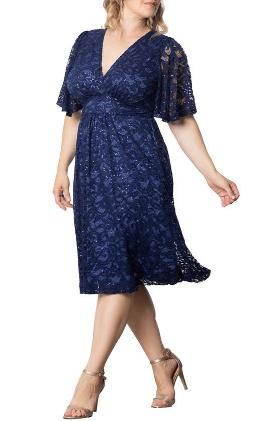 Shop Kiyonna Starry Sequin Lace Fit & Flare Cocktail Dress In Nocturnal Navy