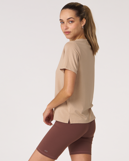 Rebody Active Rebody Essentials Short Sleeve Top In Sand