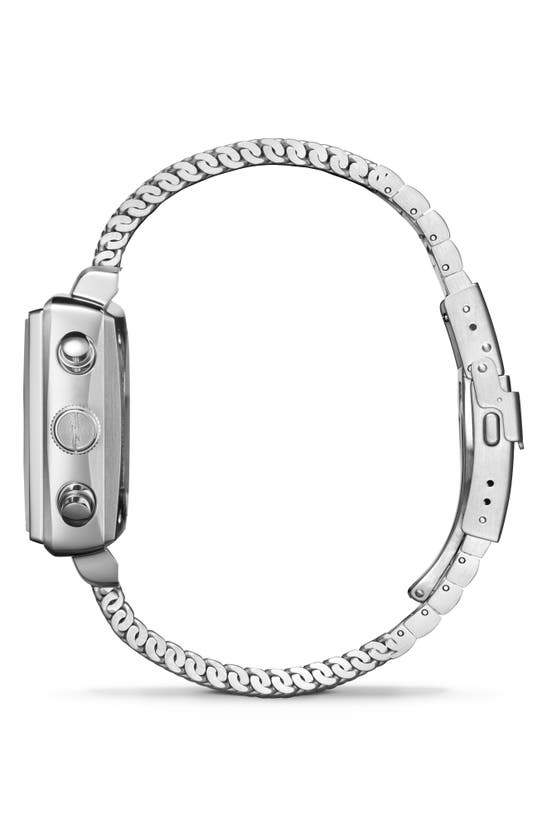 Shop Shinola Mackinac Steel Mesh Bracelet Chronograph Watch, 40mm In Silver/ Blue