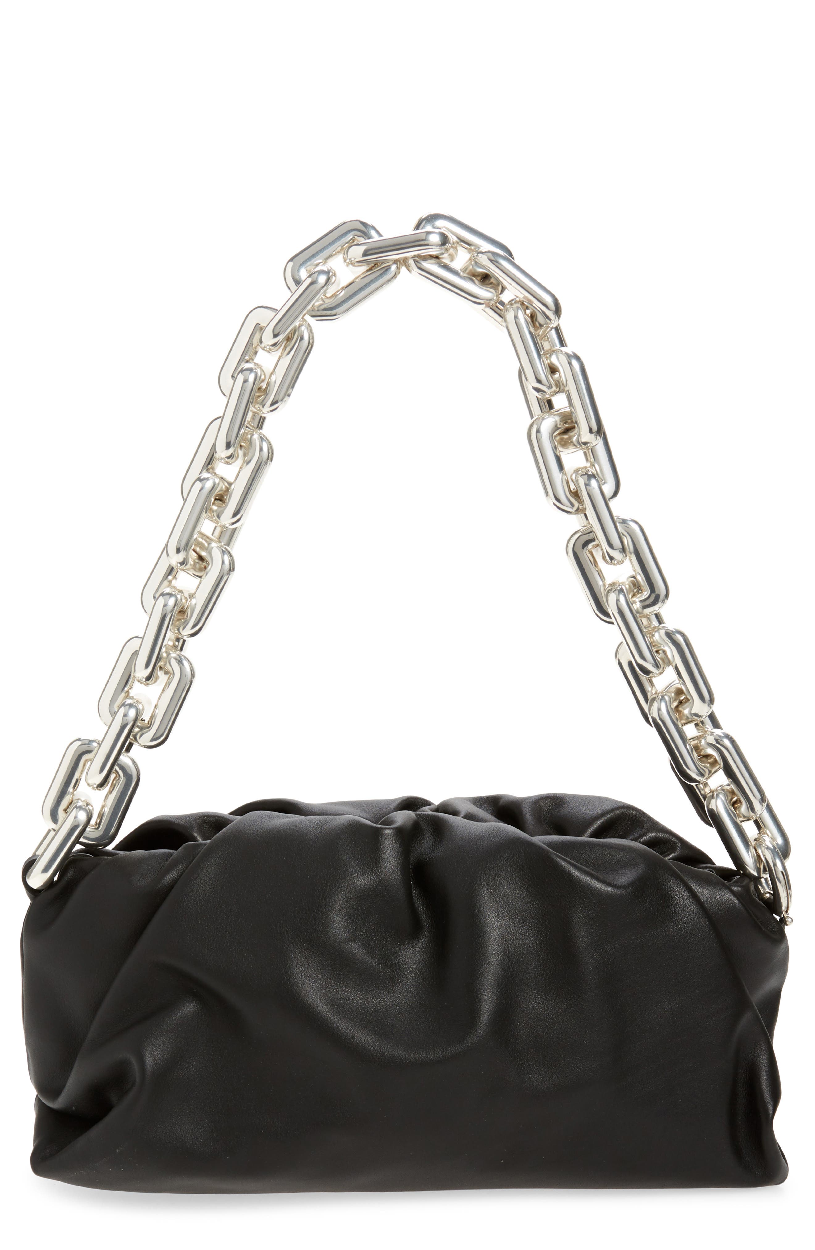 Bottega Veneta The Chain Pouch Leather Shoulder Bag in Nero/Silver