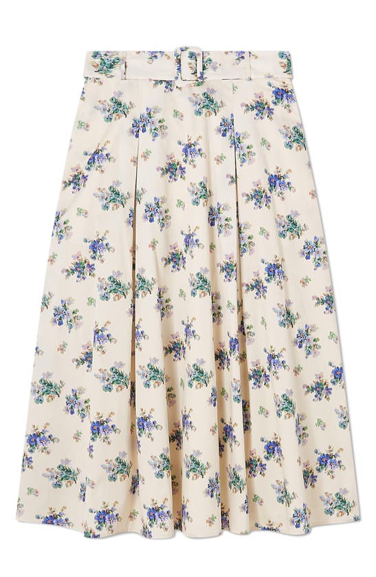 Shop Lk Bennett Elodie Floral Belted Organic Cotton Midi Skirt In Cream