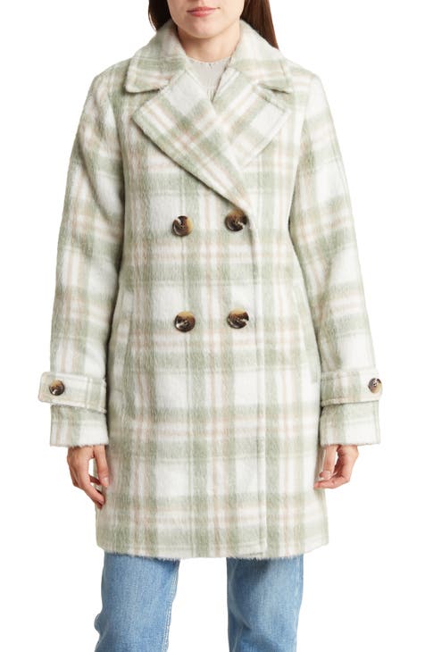 Sam Edelman Brushed Plaid Hooded Wrap Coat in Natural