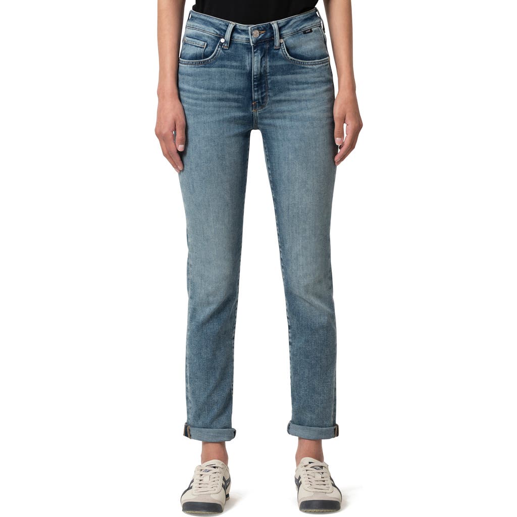 Mavi Jeans Kathleen High Waist Cuffed Slim Straight Leg Jeans In Light Used Feather Blue