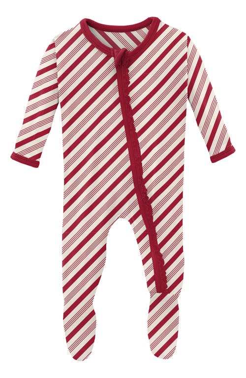 KicKee Pants Muffin Ruffle Fitted One-Piece Pajamas in Crimson Candy Cane Stripe