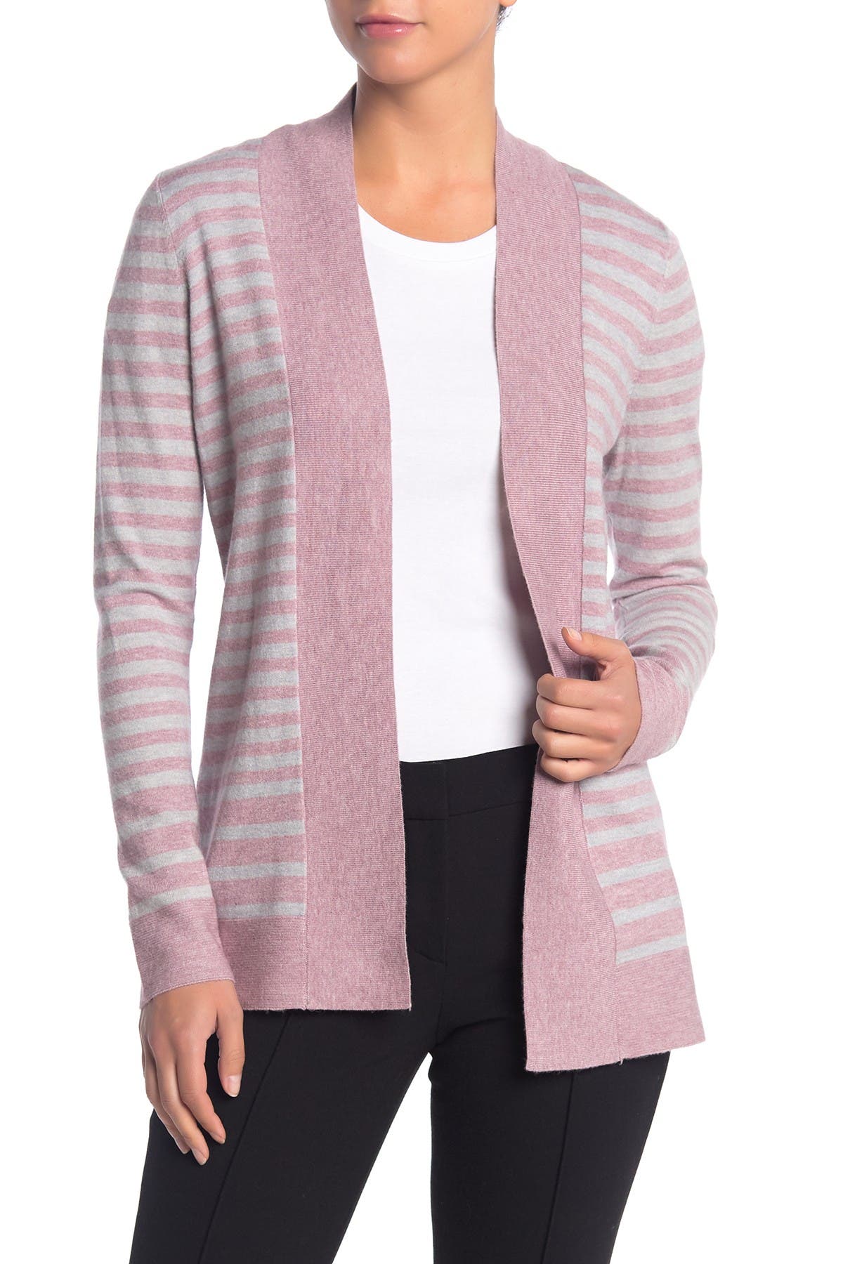 striped open front cardigan