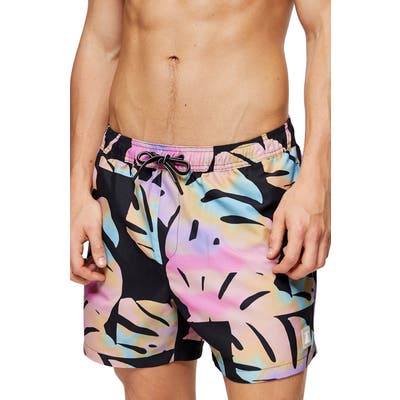 Topman Tie Dye Swim Shorts, Black
