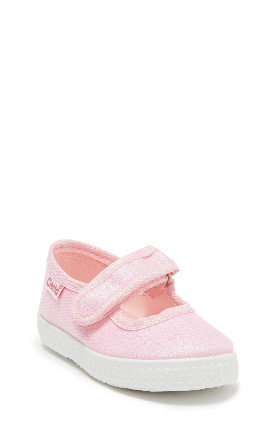 Shop Cienta Kids' Canvas Sparkle Mary Jane Sneaker In Bubble Gum Sparkle