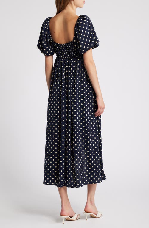 Shop Chelsea28 Ruched High-low Dress In Navy Dot