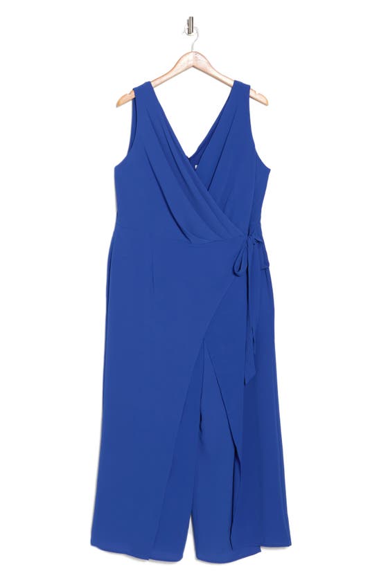 London Times Sleeveless Faux Wrap Jumpsuit In Briliant Blue