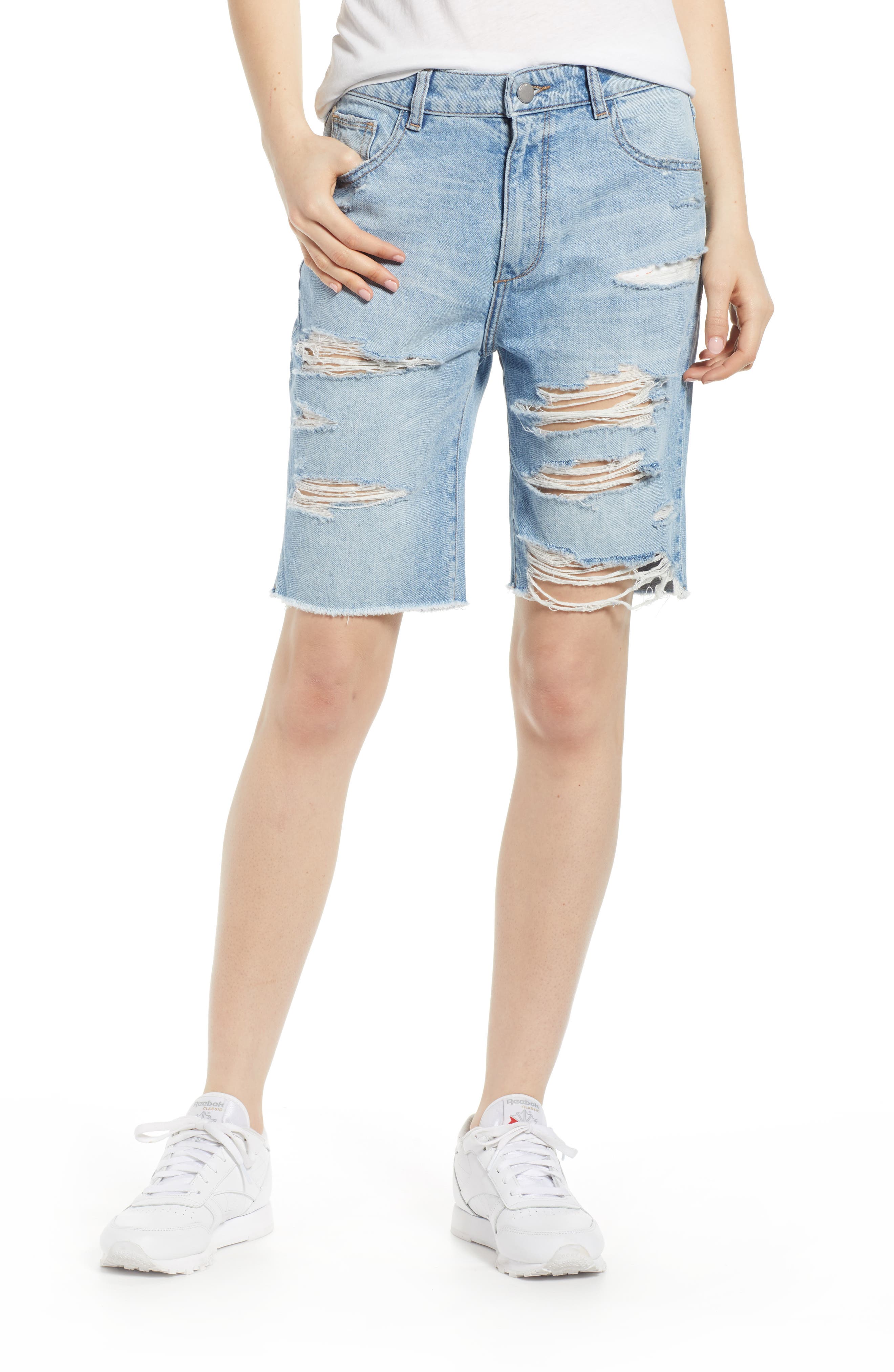 high waisted ripped bermuda shorts