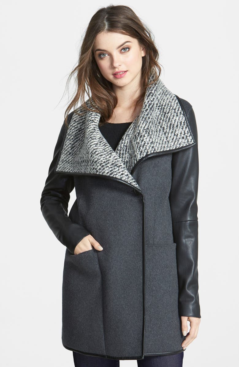 Vera Wang Faux Leather Sleeve Wool Blend Coat | Nordstrom