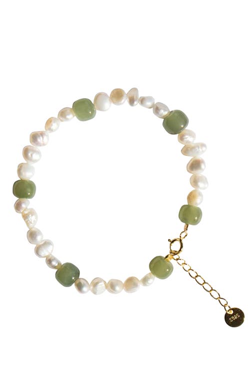 Seree Isabelle Pearl And Green Jade Bracelet In Light Green