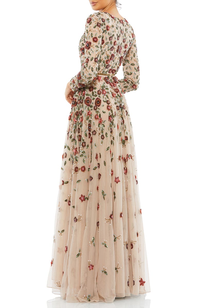 Mac Duggal Floral Sequin Long Sleeve A-Line Gown | Nordstrom