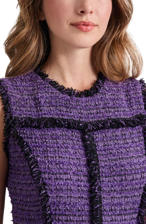 Misook Fringe Trim A-line Tweed Dress In Purple
