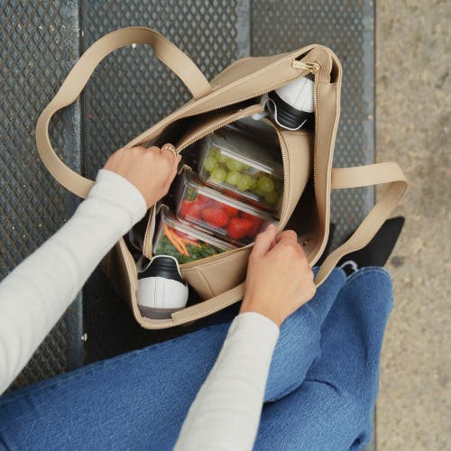 Modern Picnic The Grained Vegan Leather Tote In Cream