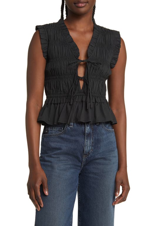 Rails Martine Smocked Ruffle Crop Top Black at Nordstrom,