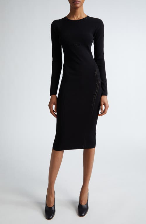 Max Mara Comica Pointelle Long Sleeve Body-Con Sweater Dress Black at Nordstrom,