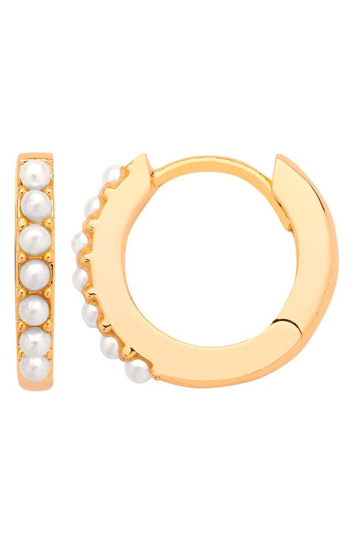 Mother-of-Pearl Huggie Hoop Earrings in Gold