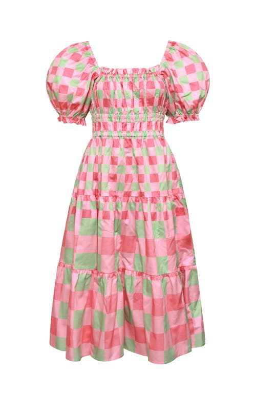 Shop Jessie Zhao New York Watermelon Grid Midi Dress In Pink/green