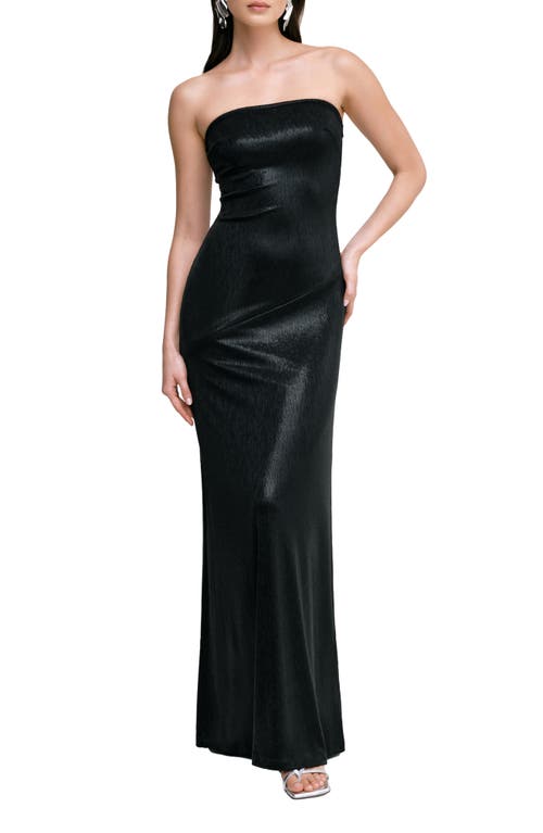 Marcella Ciel Strapless Metallic Gown In Onyx