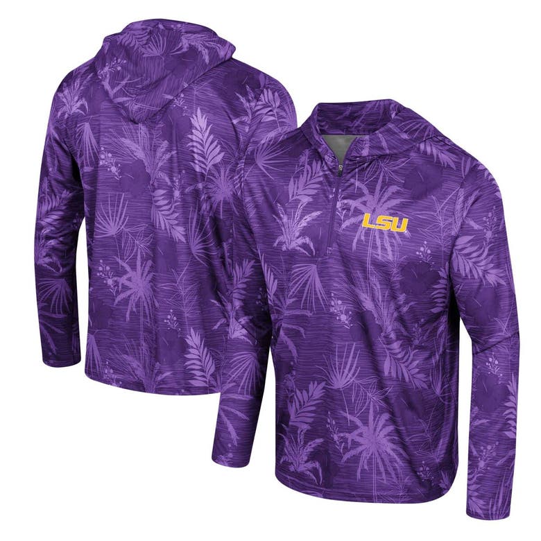 Shop Colosseum Purple Lsu Tigers Palms Printed Lightweight Quarter-zip Hooded Top