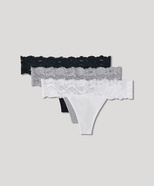 Shop Pact Organic Cotton Lace Waist Thong 3-pack In Heather Basics