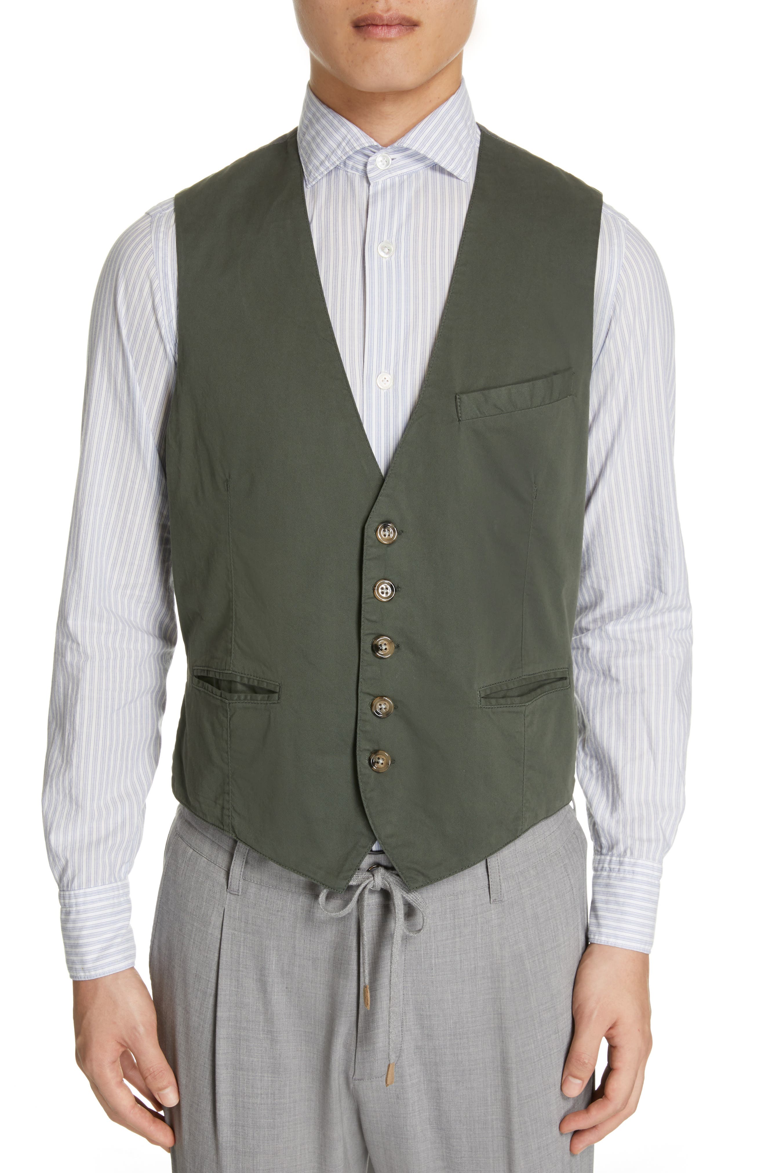 Eleventy Stretch Cotton Slim Fit Vest, Green
