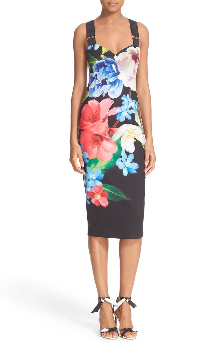 TED BAKER LONDON 'Alexie' Floral Print Midi Dress, Main, color, Black