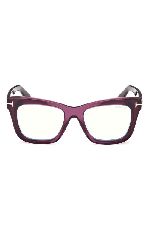 TOM FORD 52mm Square Blue Light Blocking Glasses in Shiny Violet at Nordstrom