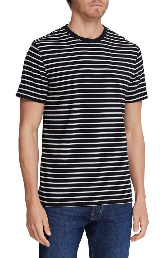 Ag Bryce Stripe Crewneck Cotton T-shirt In True Black/ Ivory Dust