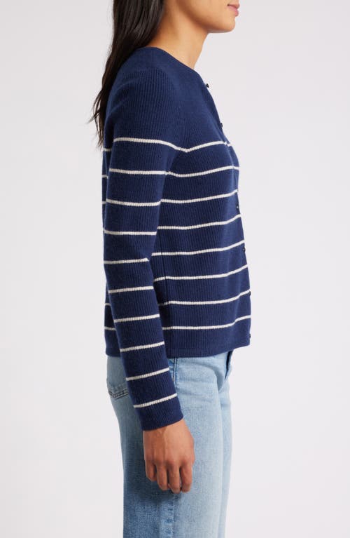 Shop Caslonr Caslon(r) Stripe Wool & Cashmere Cardigan In Navy- Ivory Stripe