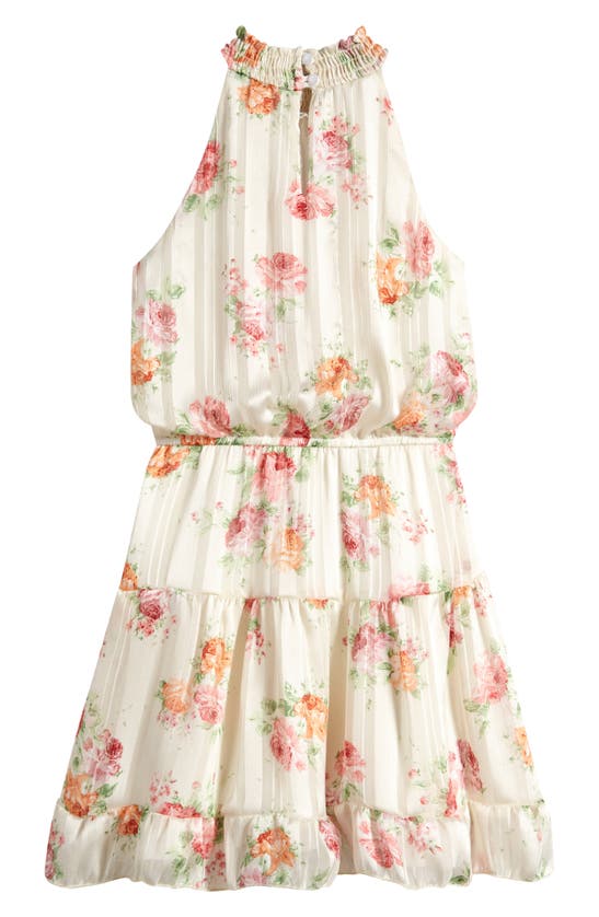 Shop Ava & Yelly Kids' Crinkle Chiffon Tiered Dress In Ivory Floral