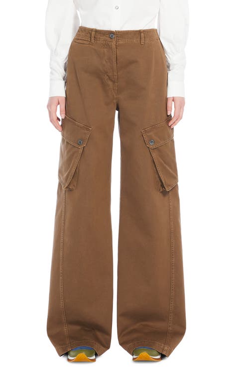 Shop Max Mara Weekend  Elvy Wide Leg Cotton Cargo Pants In Brown