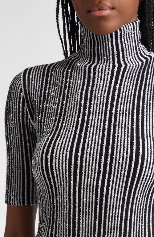 MISSONI MISSONI SEQUIN STRIPE TURTLENECK SHORT SLEEVE SWEATER 