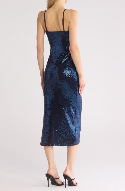 Bebe Disco Sequin Midi Dress In Navy