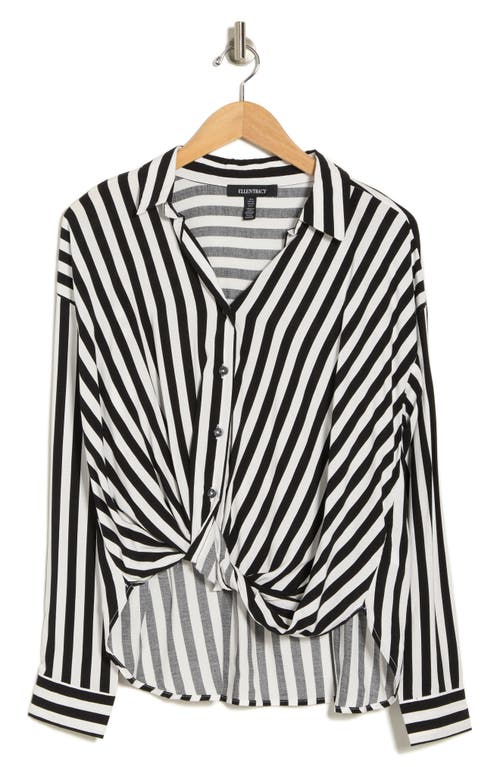Shop Ellen Tracy Stripe Knotted Long Sleeve Button-up Shirt In Black/marshmallow Stripe