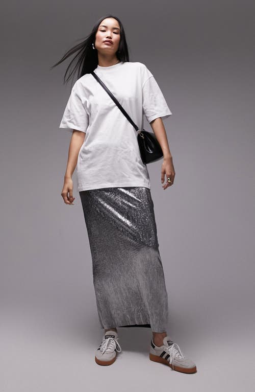 Textured Metallic Maxi Skirt in Silver
