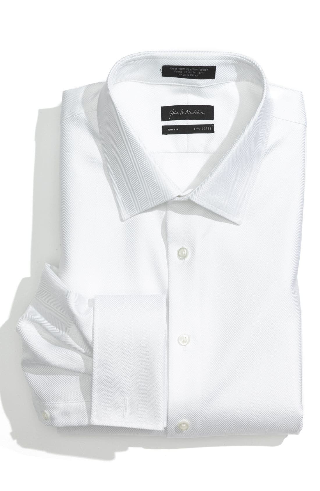 John W. Nordstrom® Trim Fit Herringbone Tuxedo Shirt Nordstrom