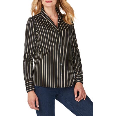 Foxcroft Gracey Festive Stripe No-Iron Stretch Shirt, Brown