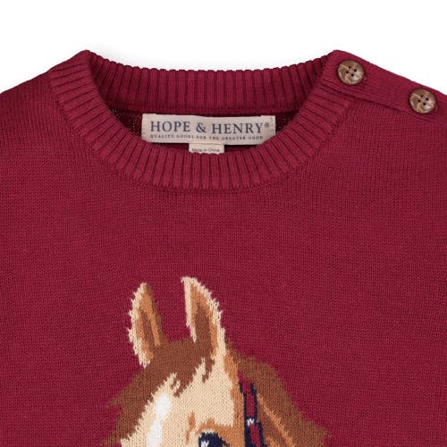 Shop Hope & Henry Baby Girls' Organic Horse Intarsia Sweater, Infant In Berry Horse