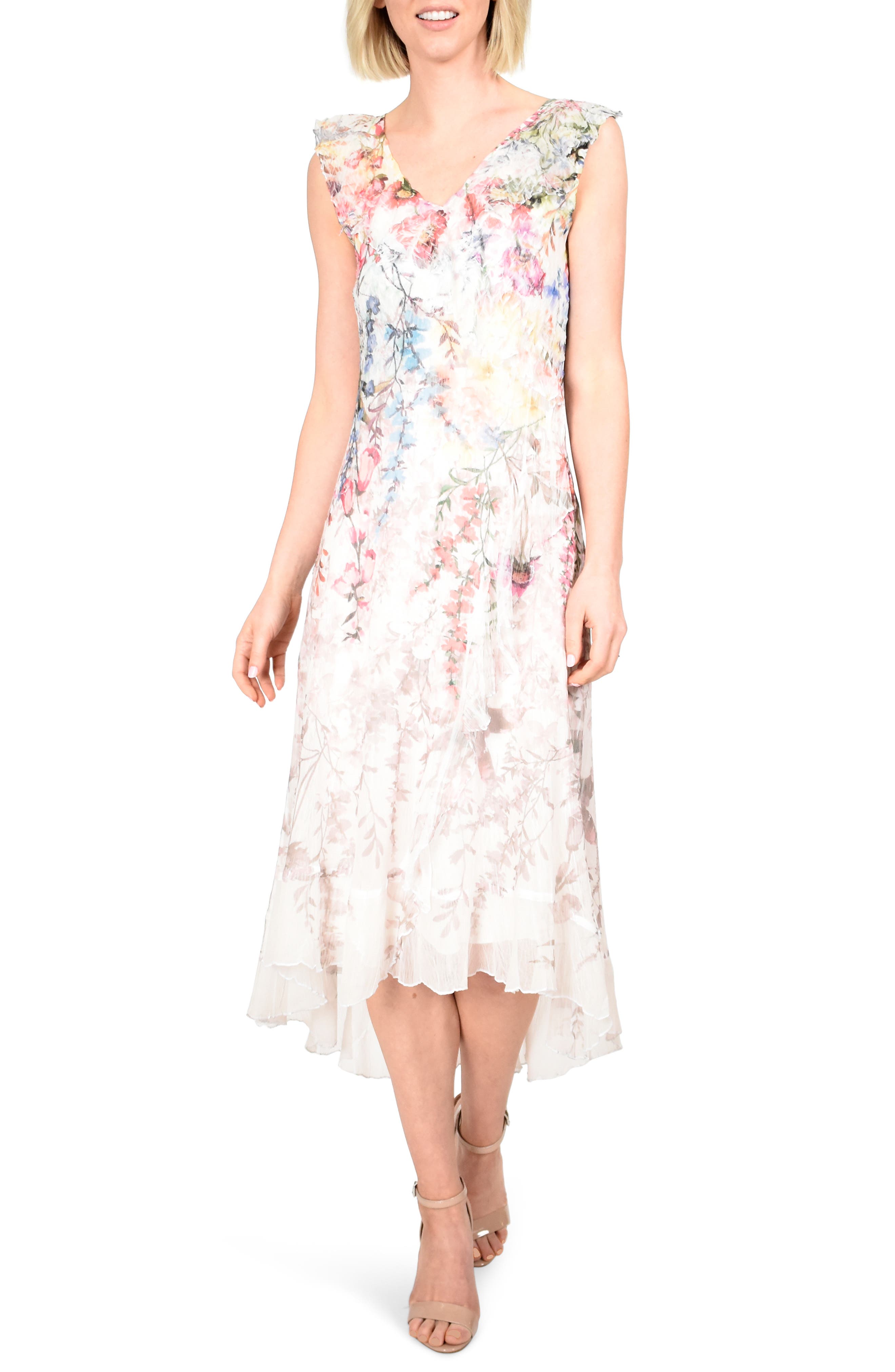 Komarov Chiffon & Charmeuse High/low Dress, Ivory