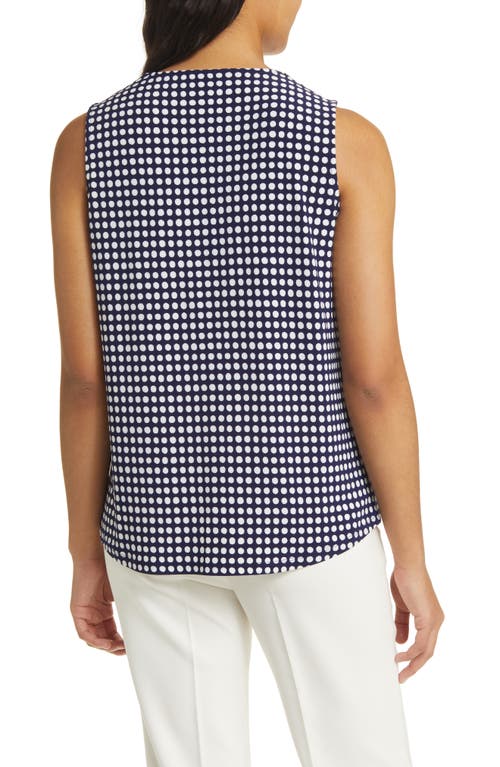 Shop Anne Klein Polka Dot Pleat Neck Shell In Distant Mt/anne White