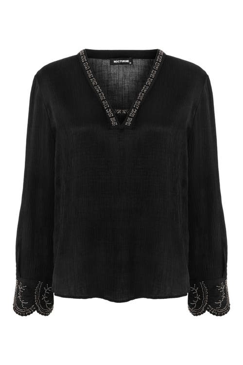 Stone Embroidered Blouse in Black