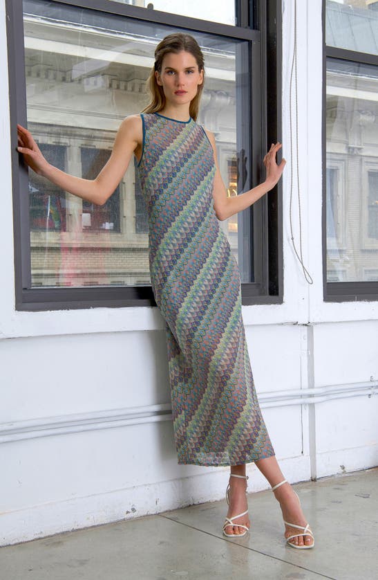 Shop Donna Morgan For Maggy Cutout Stripe Knit Midi Dress In Pink/ Blue/ Green Multi