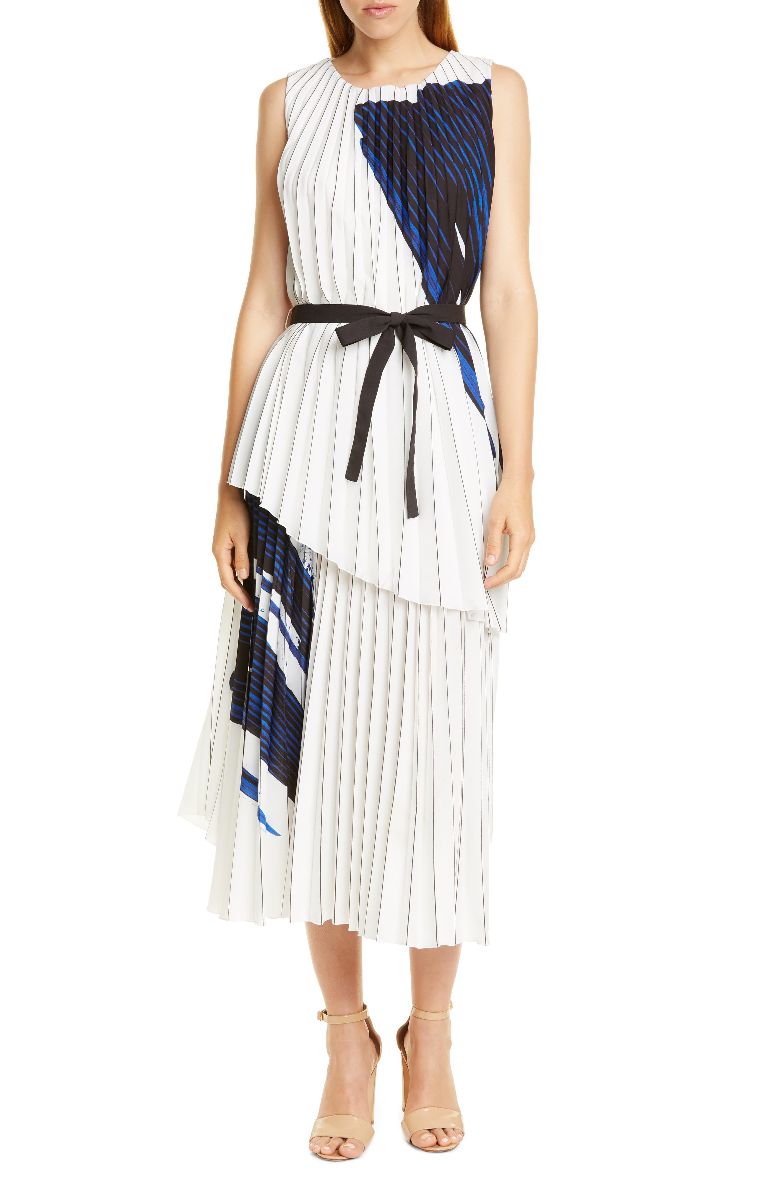 Boss Desplisa Tiered Pleated Sleeveless Dress, Brown