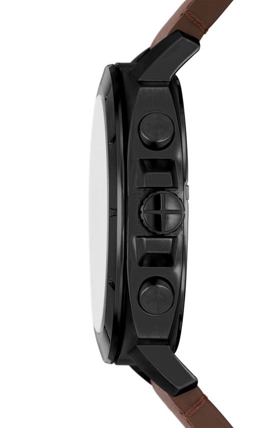 Fossil Privateer Chronograph Quartz Leather Strap Watch, 45mm In Black
