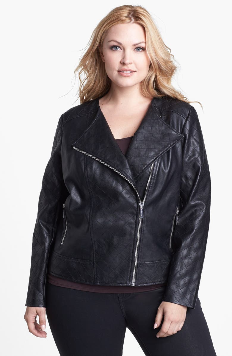 MICHAEL Michael Kors Faux Leather Quilted Moto Jacket (Plus Size ...
