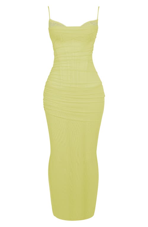 Shop House Of Cb Nalini Mesh & Lace Corset Gown In Limeade