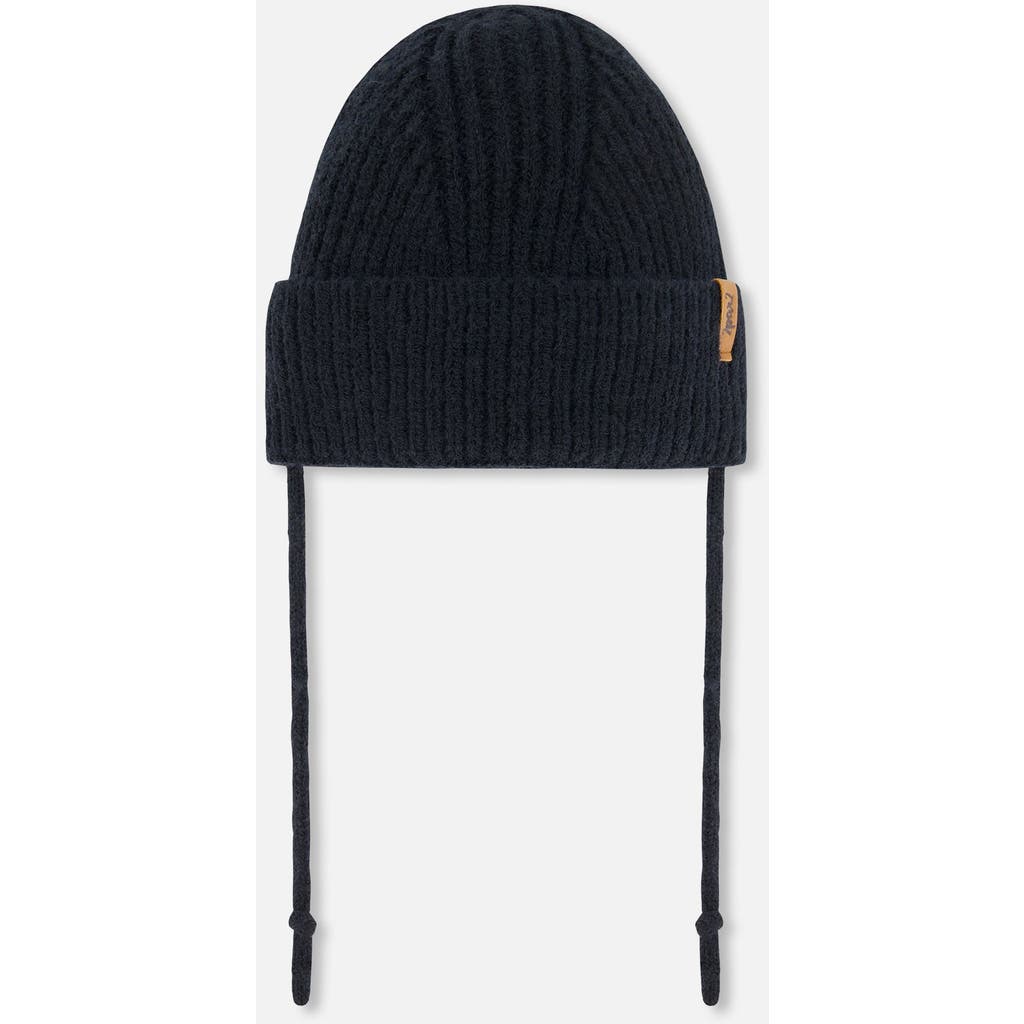 Deux Par Deux Baby Unisex Mid-season Knit Hat With Strings Black In Anthracite